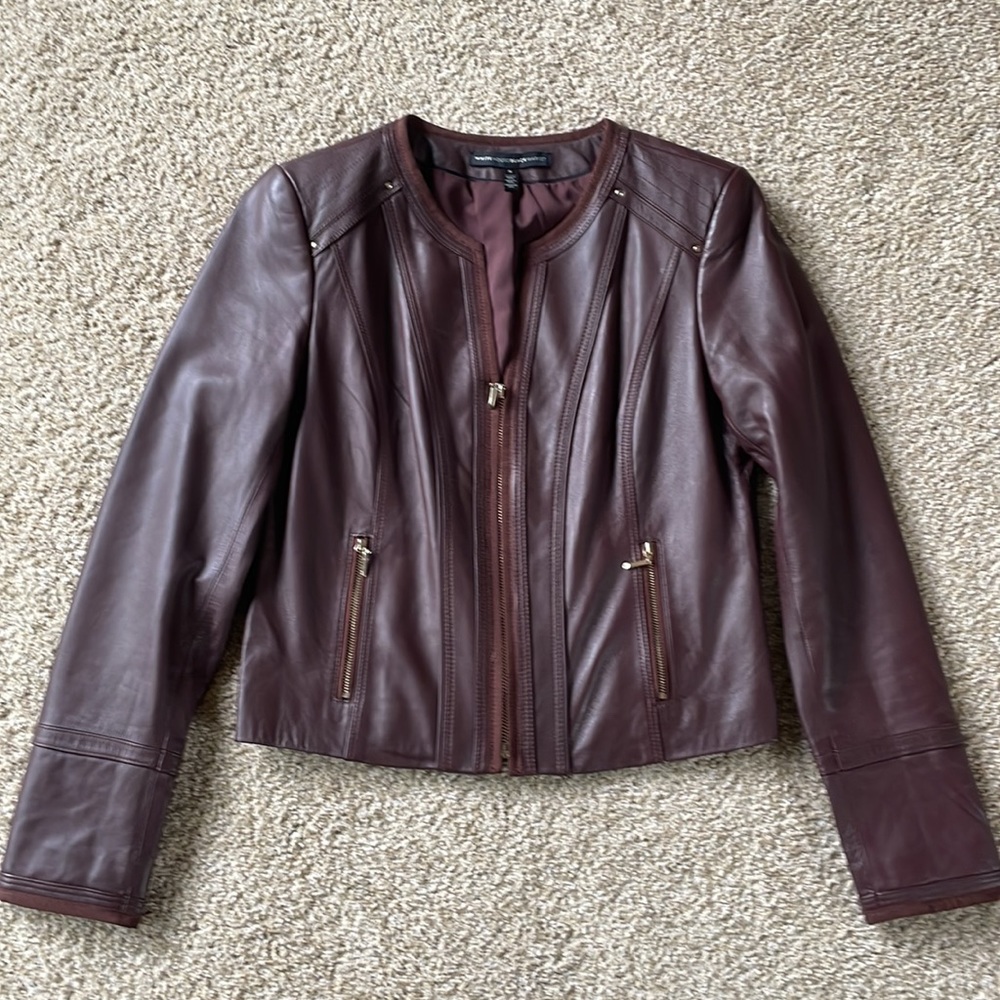 White House Black Market Burgundy Leather Jacket - Picture 3 of 5